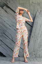 Women's Partywear Designer White & Multi Muslin co-ord set - Stylishta | Grocsy