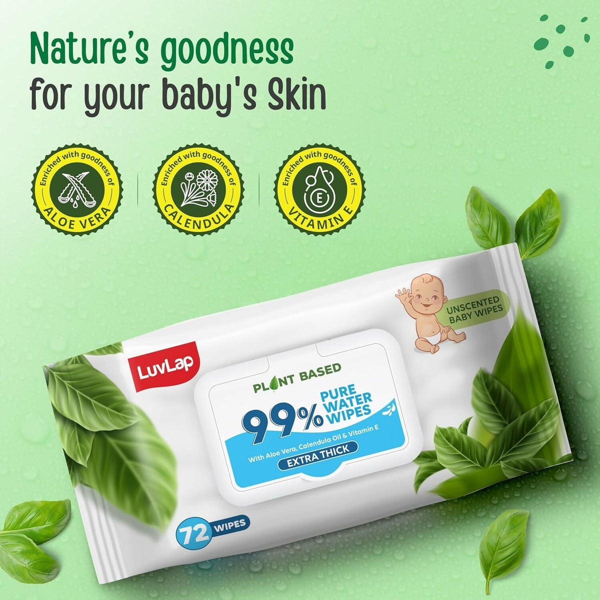 LuvLap Plant Based 99% Pure Water Extra Thick Unscented Baby Wipes | Grocsy