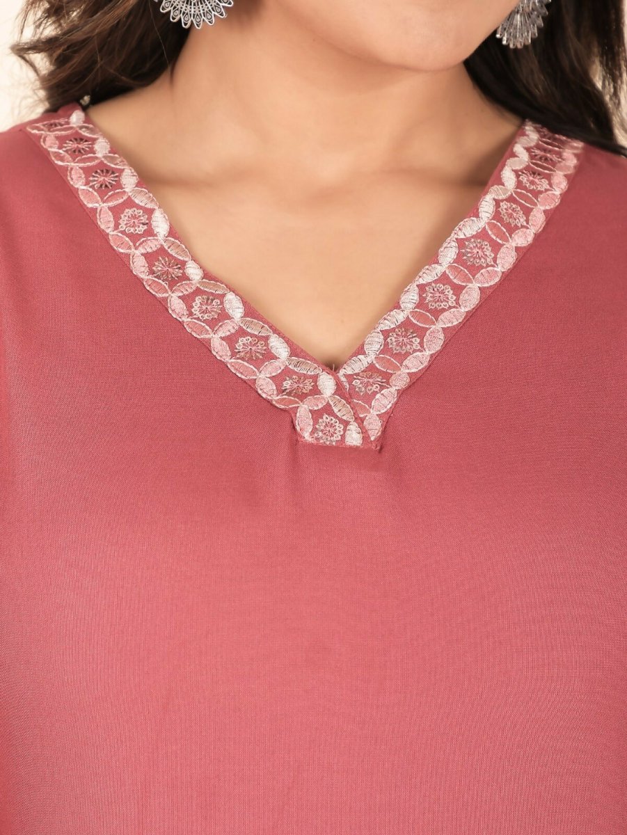 Aramya Pink Rayon Solid Print Straight Kurta Palazzo Set for Women | Grocsy