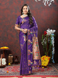 Lorenvalley Fashion Purple Soft Paithani Silk Woven Design Copper Zari Meenakari Weaving Saree | Grocsy