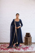 Teeya Creation Navy Blue Scallop Border Anarkali Kurta Set For Women | Grocsy