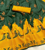 DEIANA'S Beautiful Designer Golden zari Soft Lichi Silk Saree - Green | Grocsy