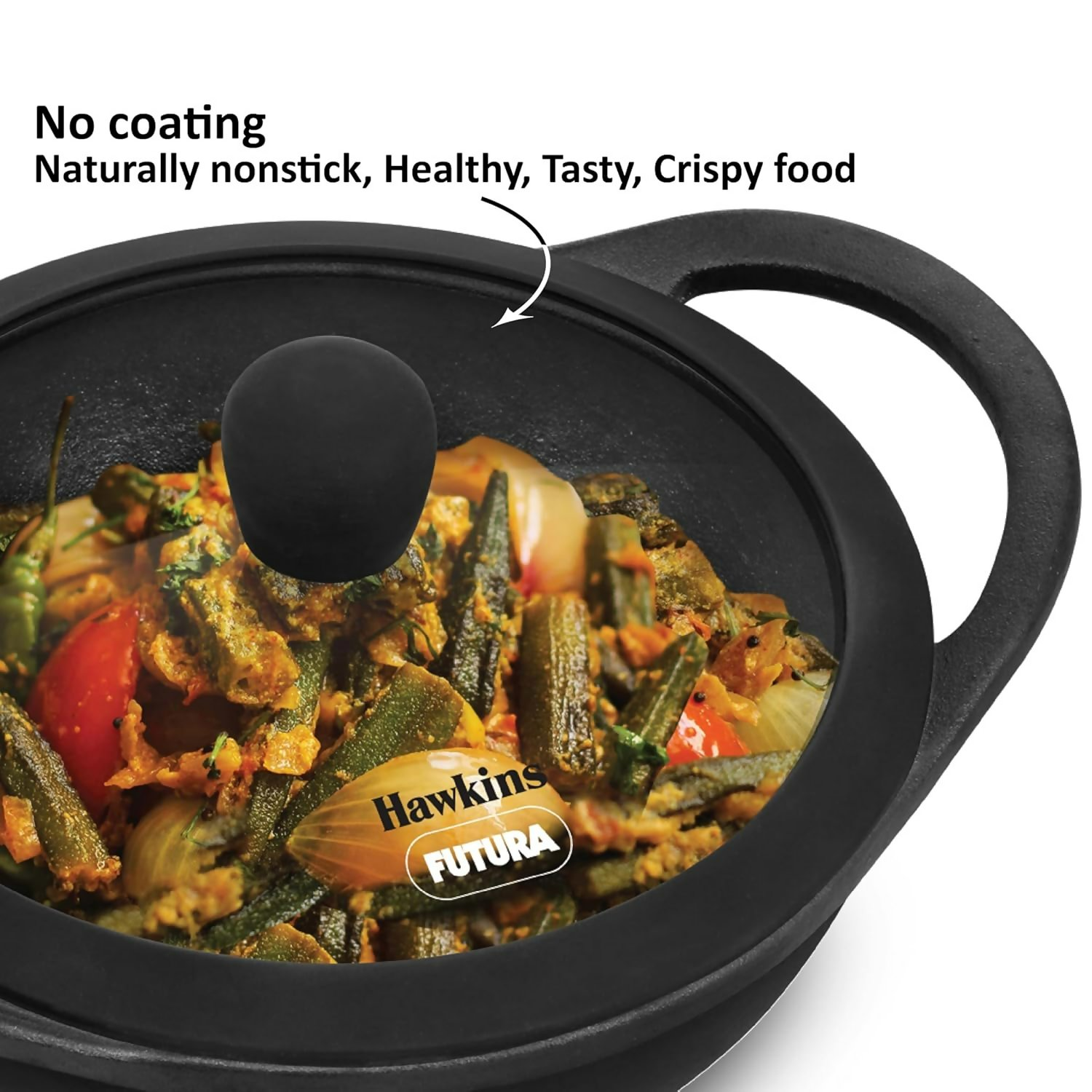 Hawkins Futura Cast Iron Nonstick Kadai with Glass Lid - Black (CIK15G) | Grocsy