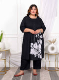 Miravan Women's Plus Size Black Floral Printed Straight Kurta with Palazzo | Grocsy