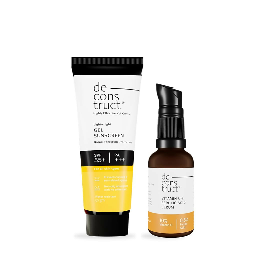 Deconstruct Sun Protect Duo 10% Vitamin C Face Serum + Gel Sunscreen, Get Glowing Skin with Sun Protection, No White Cast, Non Irritating & Lightweight | Grocsy