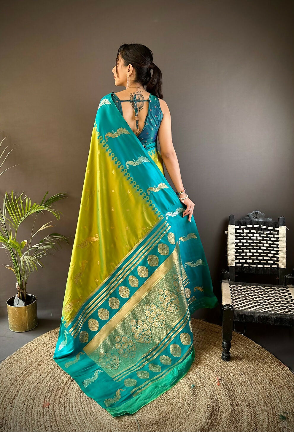 Joban Fashion Teal Peacock,Butti Banarasi Silk Sarees | Grocsy