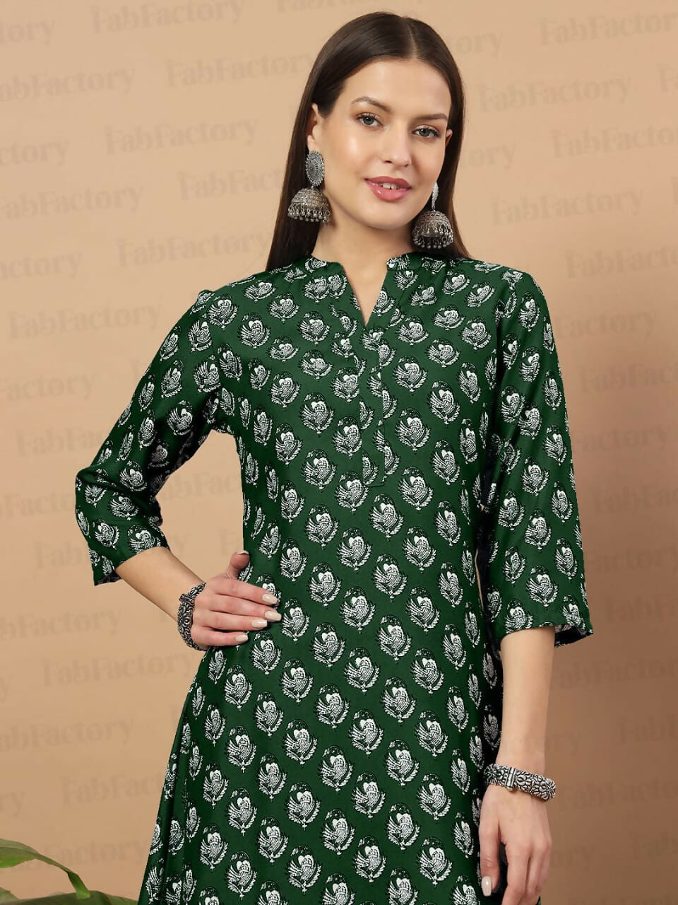Vamika Poly Rayon Printed Bottle Green Party Wear/Casual Wear/Office Wear Kurta Set/Suit | Grocsy