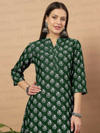 Vamika Poly Rayon Printed Bottle Green Party Wear/Casual Wear/Office Wear Kurta Set/Suit | Grocsy