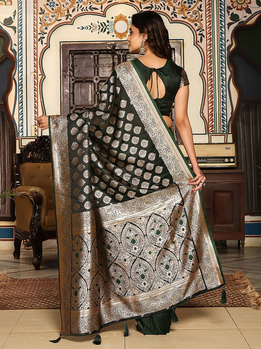 Shree Shyam Fashion Dark Green Silk Saree | Grocsy