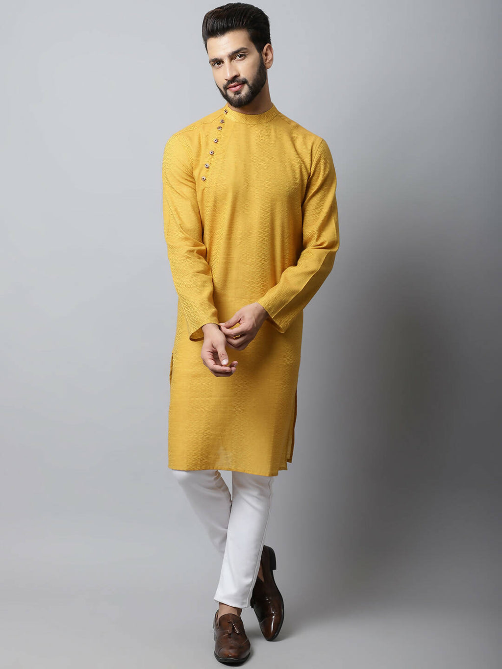 Even Apparels Yellow Color Pure Cotton Men's Kurta With Side Placket (SLD1192) | Grocsy