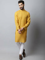 Even Apparels Yellow Color Pure Cotton Men's Kurta With Side Placket (SLD1192) | Grocsy
