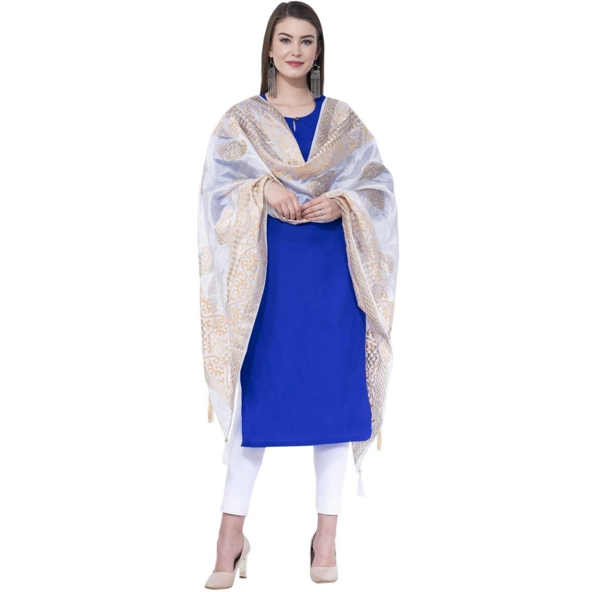 A R Silk White Color Silk Pahadi Silk Dupattas and Chunnis | Grocsy