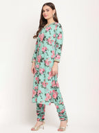 Ahalyaa Women Green Floral Printed Regular Kurta Churidar Set & With Dupatta | Grocsy