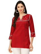 Red Chinon Floral Embroidered Top - Zeny | Grocsy