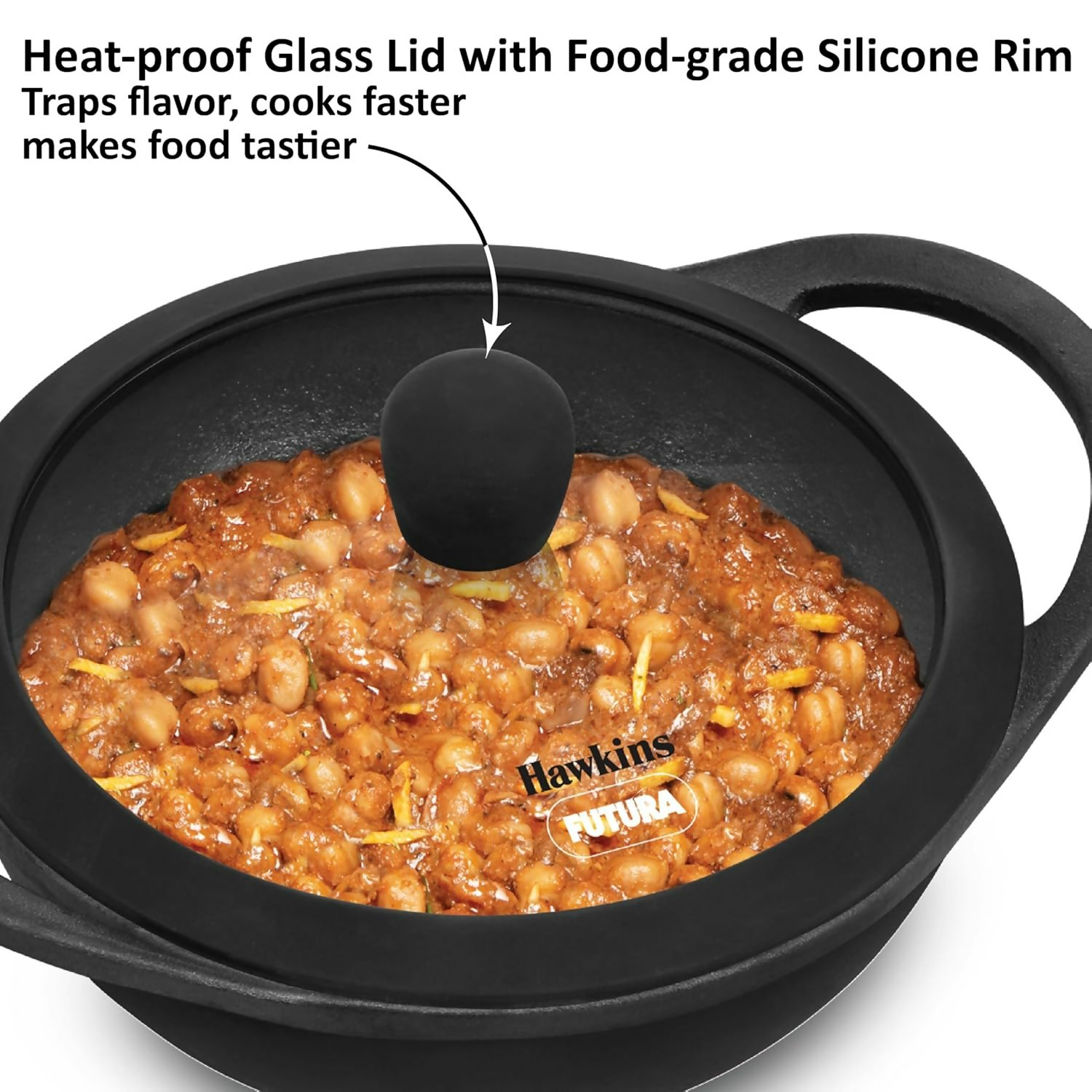 Hawkins Futura Cast Iron Nonstick Kadai with Glass Lid - Black (CIK15G) | Grocsy