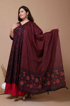 Miravan Women's Plus Size Navy Blue Printed Cotton Anarkali Kurta & Dupatta  | Grocsy