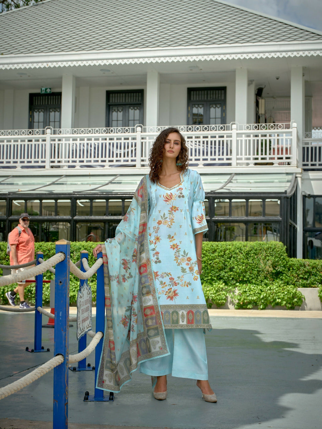 Joban Fashion Positive Sky Blue Digital Print With Position Foil Kurta Set | Grocsy