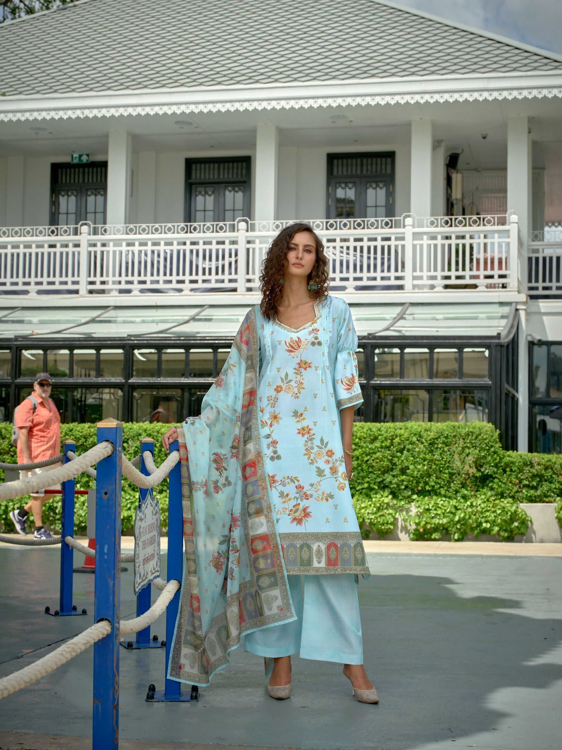 Joban Fashion Positive Sky Blue Digital Print With Position Foil Kurta Set | Grocsy