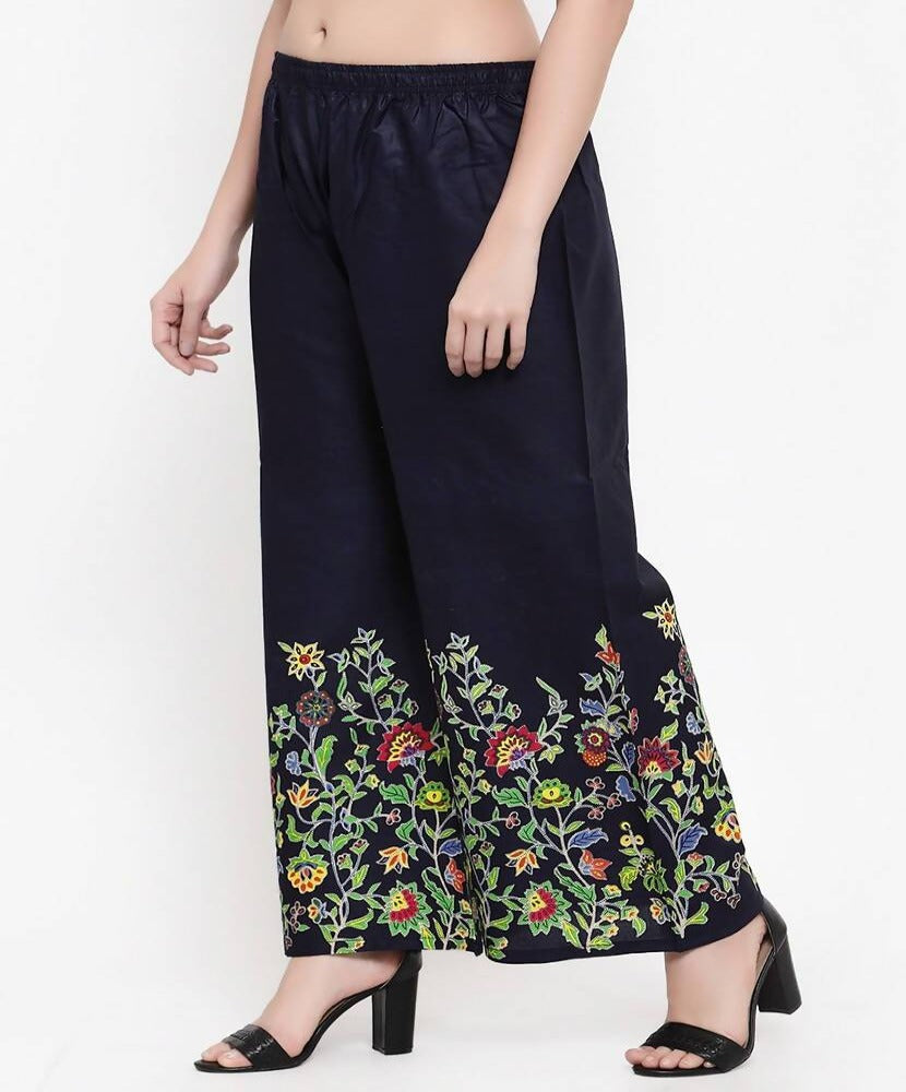 Mominos Fashion Navy Blue Floral Design Palazzo | Grocsy