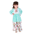 Little Bansi Girls Blue Color Floral print Kurta Frock with Floral Palazzo and Dupatta | Grocsy