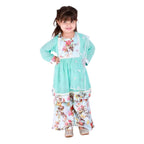 Little Bansi Girls Blue Color Floral print Kurta Frock with Floral Palazzo and Dupatta | Grocsy
