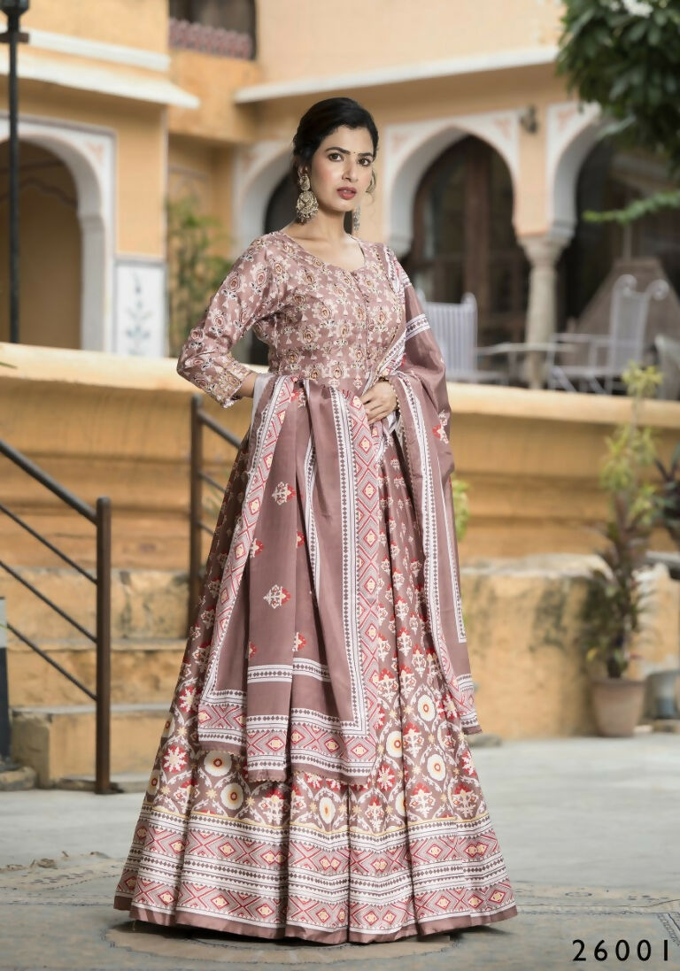 Wedding Designer PaleMauve Soft Dola Silk Anarkali suit with Dupatta - Samanta | Grocsy