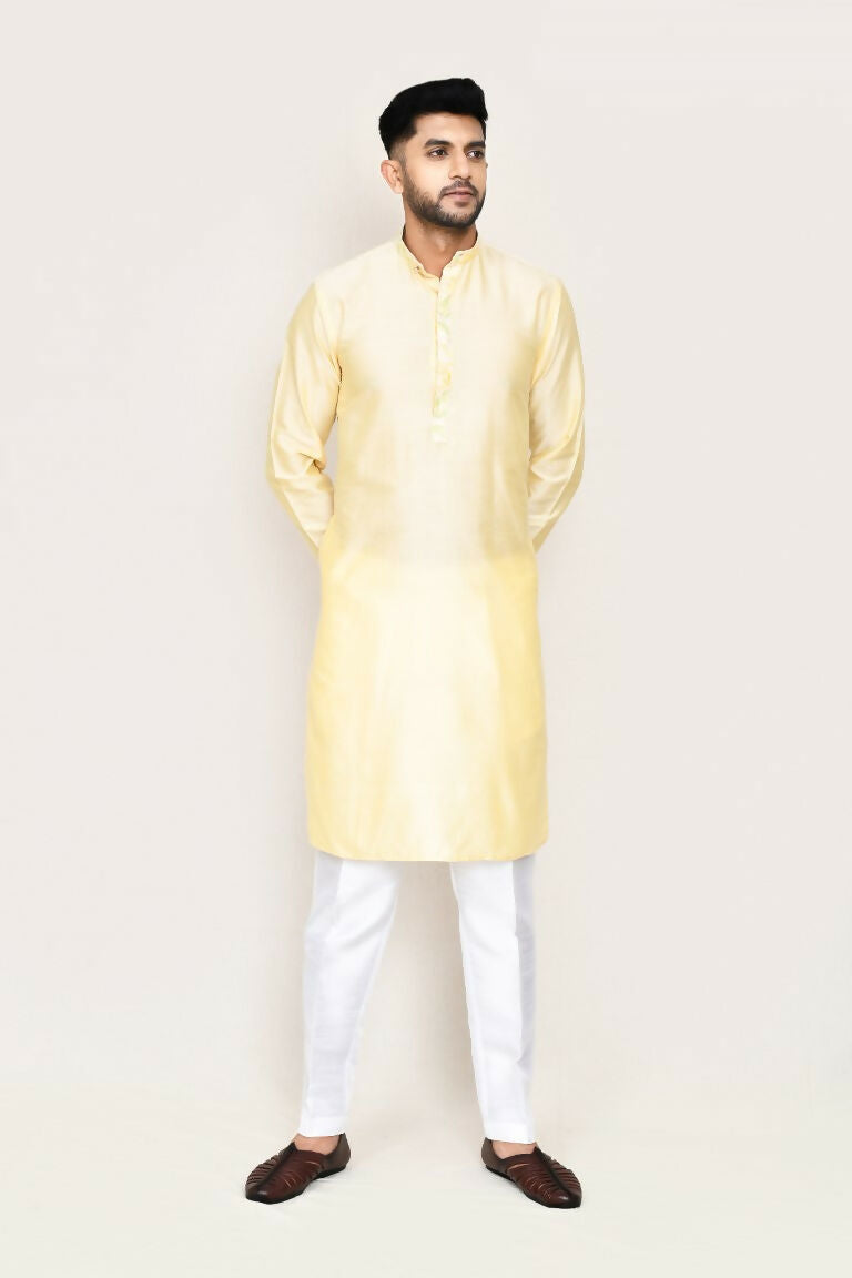 Joban Fashion Cream Colored Art Silk Fabric Kurta With Straight Fit Pant | Grocsy
