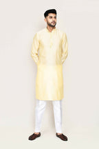 Joban Fashion Cream Colored Art Silk Fabric Kurta With Straight Fit Pant | Grocsy