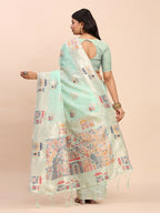 Shree Shyam Fashion Linen Cotton Sea Green Saree | Grocsy