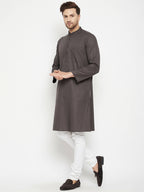 Even Apparels Brown Color Pure Cotton Long Men's Kurta With Band Collar | Grocsy