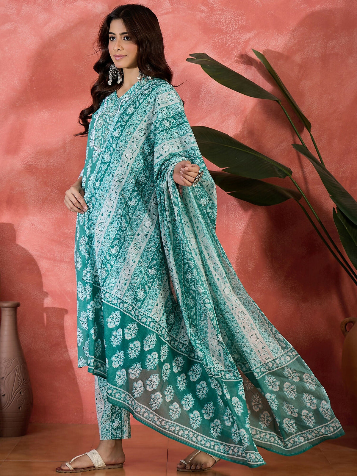 Joban Fashion Printed Teal Pure Cotton Kurta Set | Grocsy