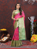 Lorenvalley Fashion Pink Cotton Woven Design Zari Meenakari Weaving Saree | Grocsy