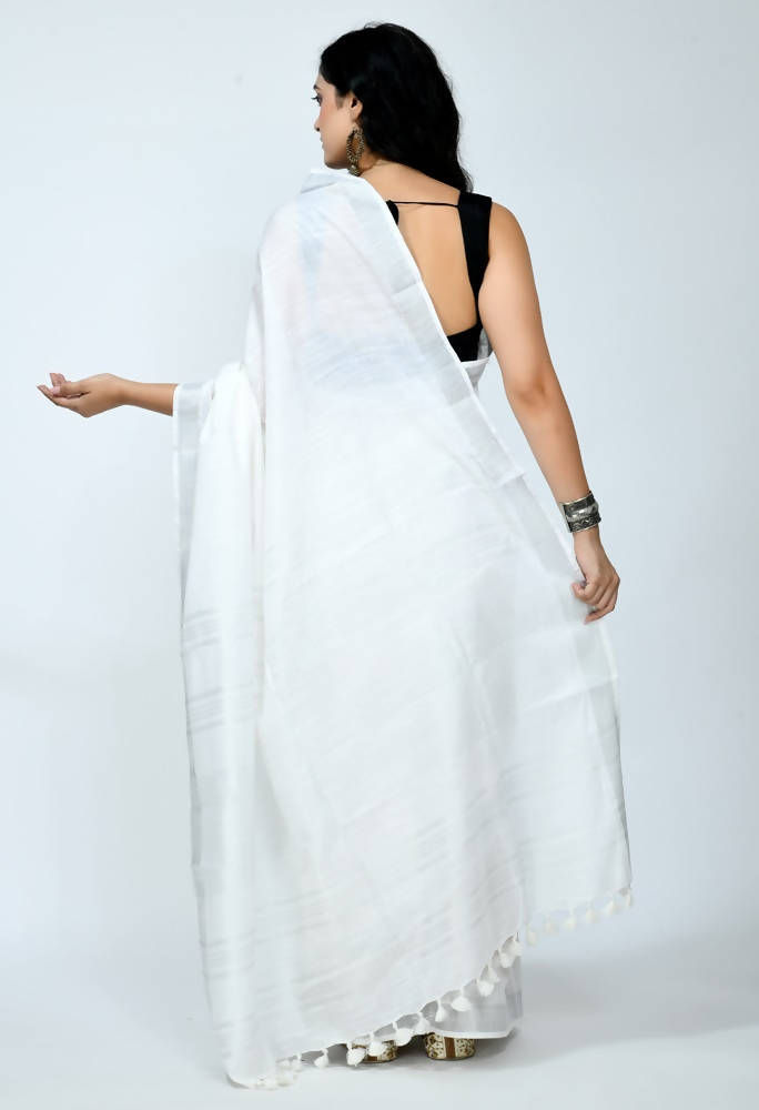 Mominos Fashion Moeza Bhagalpuri Handloom Silk White Saree | Grocsy