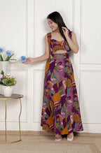 Miravan Womens Purple Pure Cotton Floral Printed Sleeveless Cut Out Western Dress | Grocsy