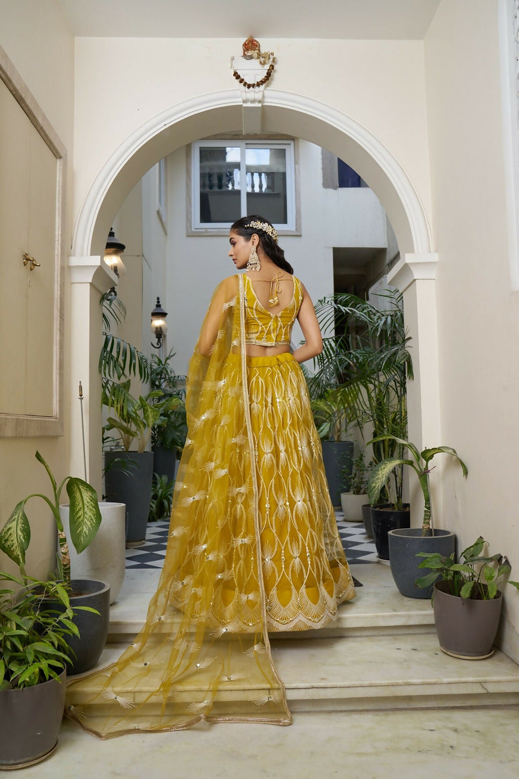 Eilara Glamorous Mustard Yellow Butterfly Net With Tone To Tone Thread And Sequence Embroidered Work Lehenga Choli For Wedding | Grocsy