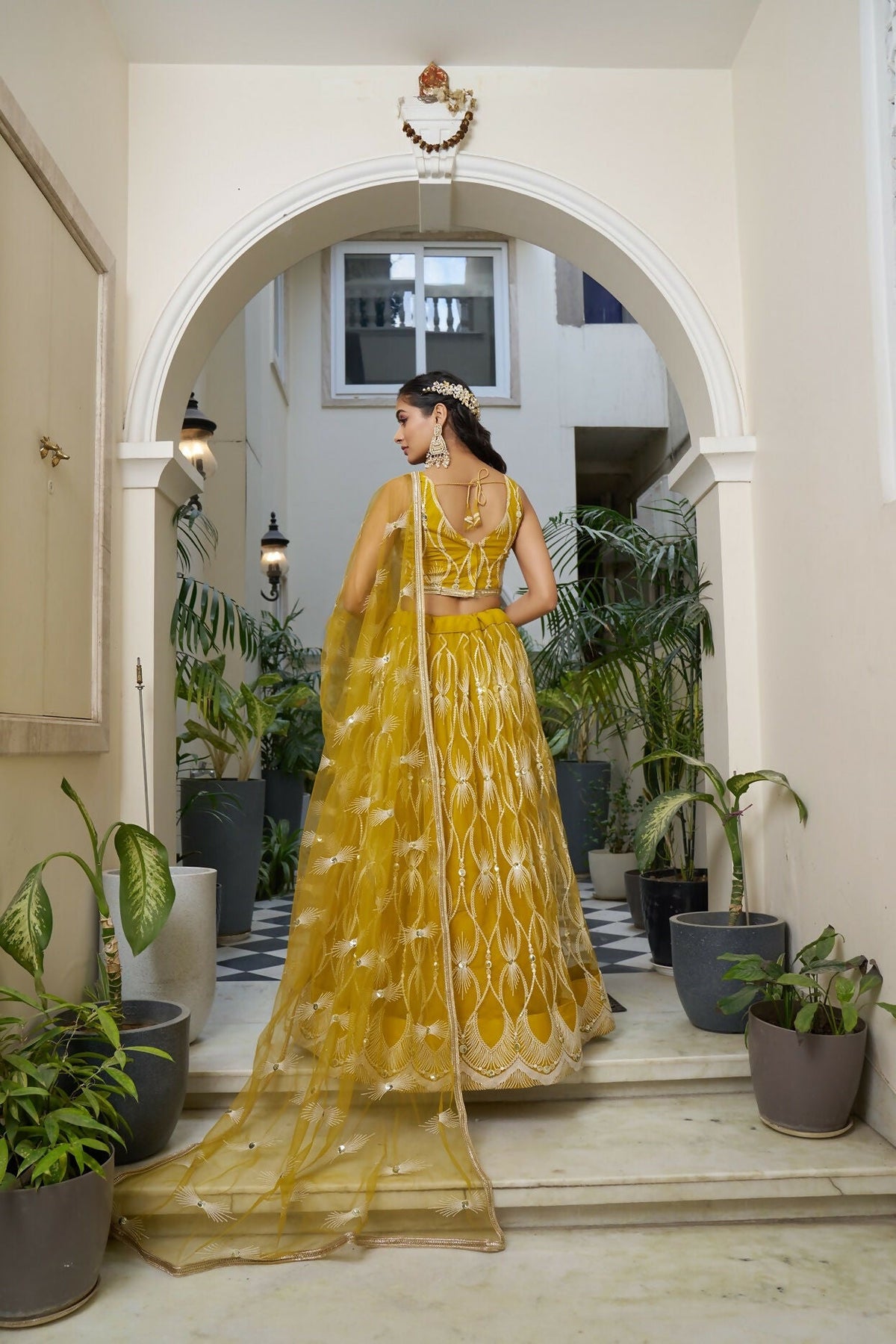 Eilara Glamorous Mustard Yellow Butterfly Net With Tone To Tone Thread And Sequence Embroidered Work Lehenga Choli For Wedding | Grocsy