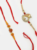 NVR Men Set of 2 Gold-Toned Ganesha Stone-Studded Rakhi With Roli Chawal & Chocolate | Grocsy