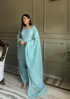 Lehenga Mart Designer Salwar Suit With Kurta, Dhoti Dupatta For Women-Skyblue | Grocsy