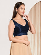 Joban Fashion Navy Blue Mulberry Silk Padded Blouse With Round Neck Sleeveless | Grocsy