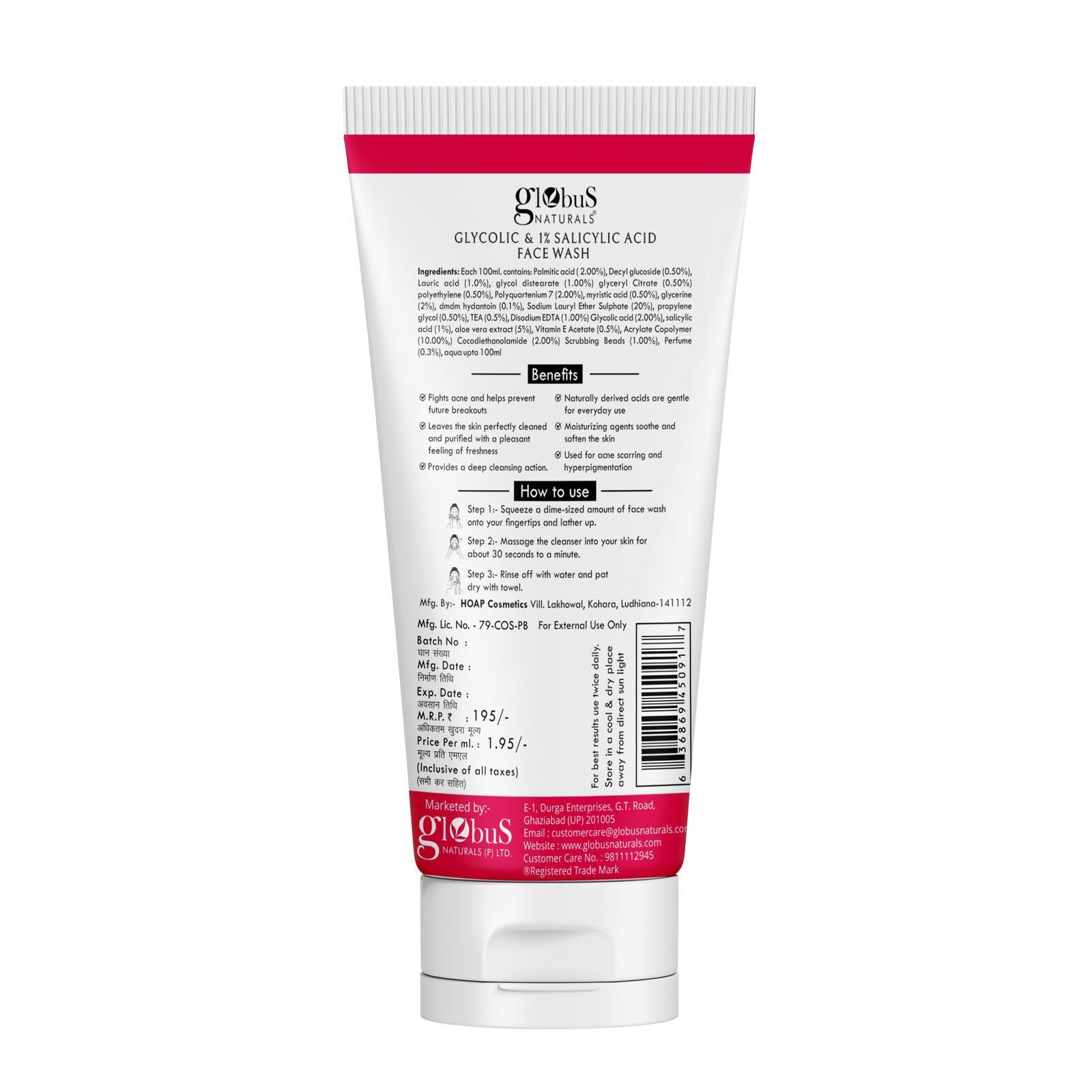 Globus Naturals Glycolic & 1% Salicylic Acid Face wash | Grocsy