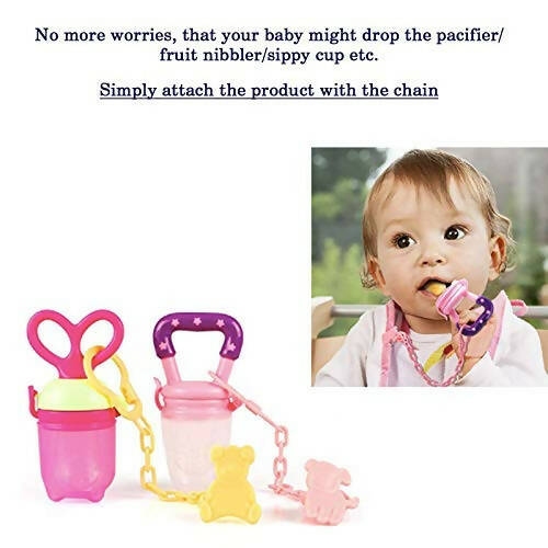 Safe-O-Kid Animal Design Silicone Pacifier/Soother With Holder Chain And Clip, Blue Bear | Grocsy
