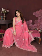 PR Fashion Gajari Georgette Embroidery Work With Embroidery Work Blouse Saree | Grocsy