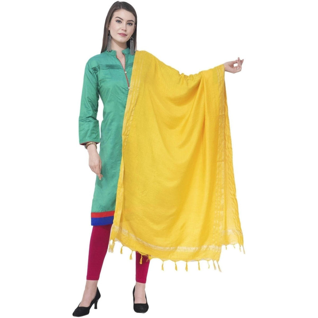 A R Silk Lemon Color Golden Border Cotton Dupattas and Chunnis | Grocsy