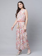 Ahalyaa Womens Pink Crepe Digital Print Floral Jumpsuit | Grocsy