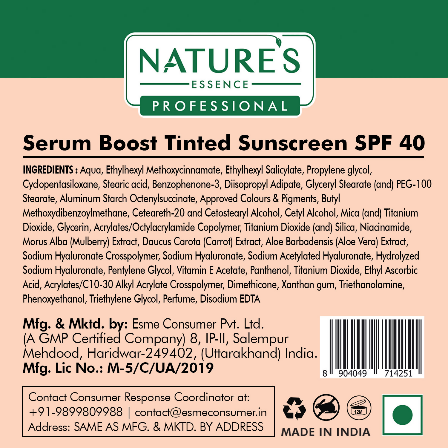 Nature's Essence Professional Serum Boost Tinted Sunscreen SPF 40 PA+++ | Grocsy