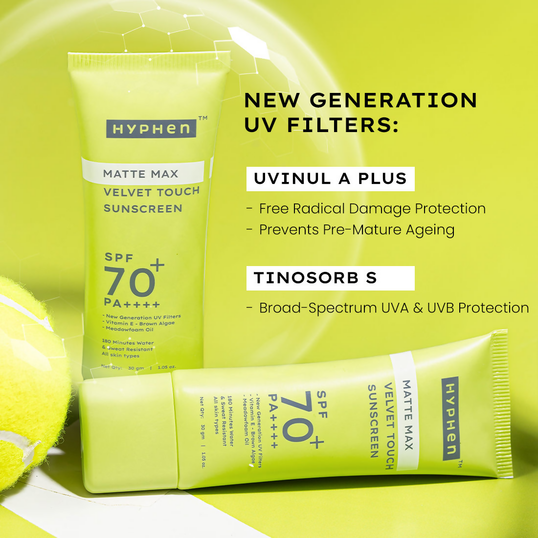 Hyphen Matte Max Velvet Touch Sunscreen SPF70+PA++++ Sweat & Water Resistant 12hr UV Protection | Grocsy
