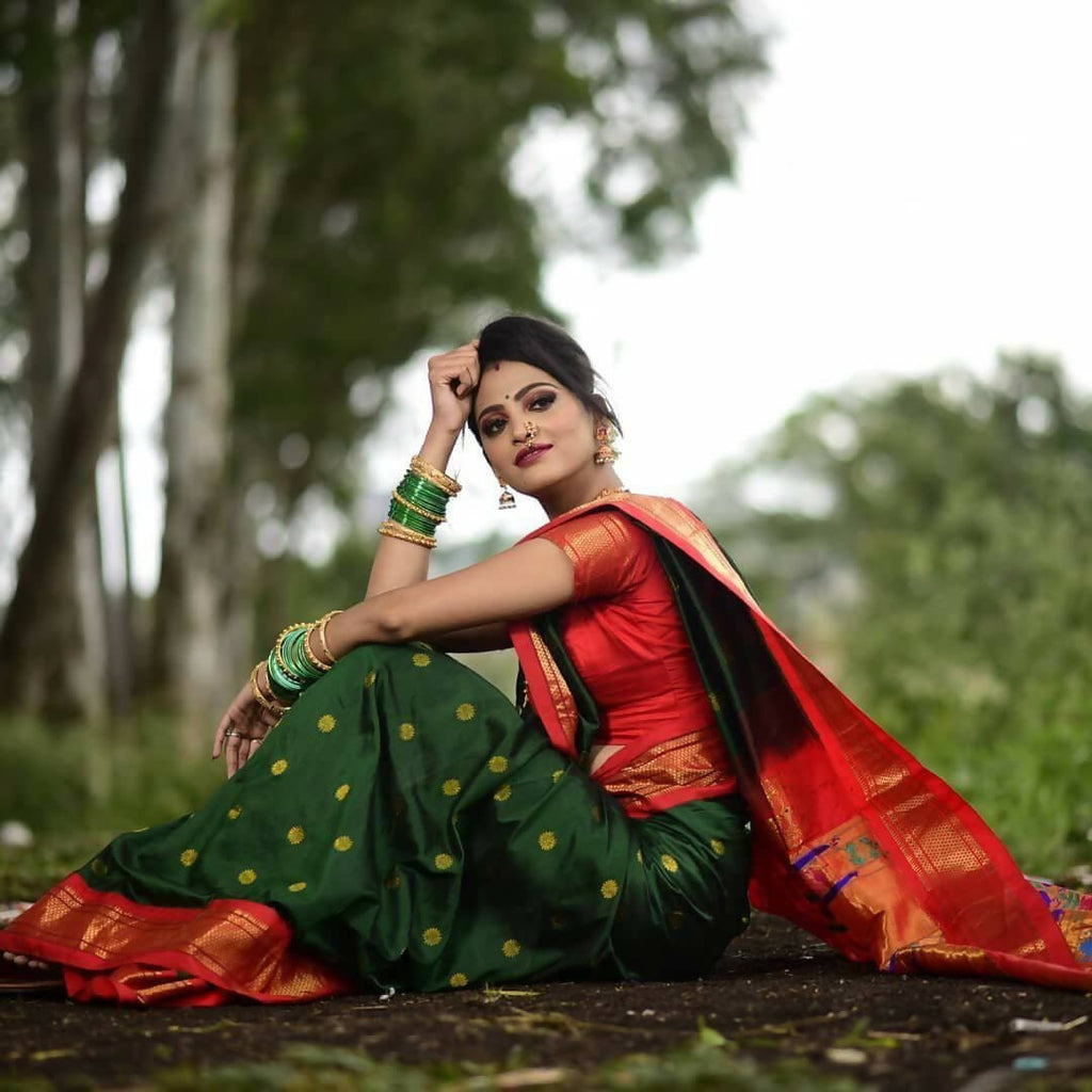DEIANA'S Beautiful Designer Golden zari Soft Lichi Silk Saree - Green | Grocsy