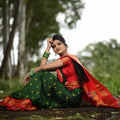 DEIANA'S Beautiful Designer Golden zari Soft Lichi Silk Saree - Green | Grocsy