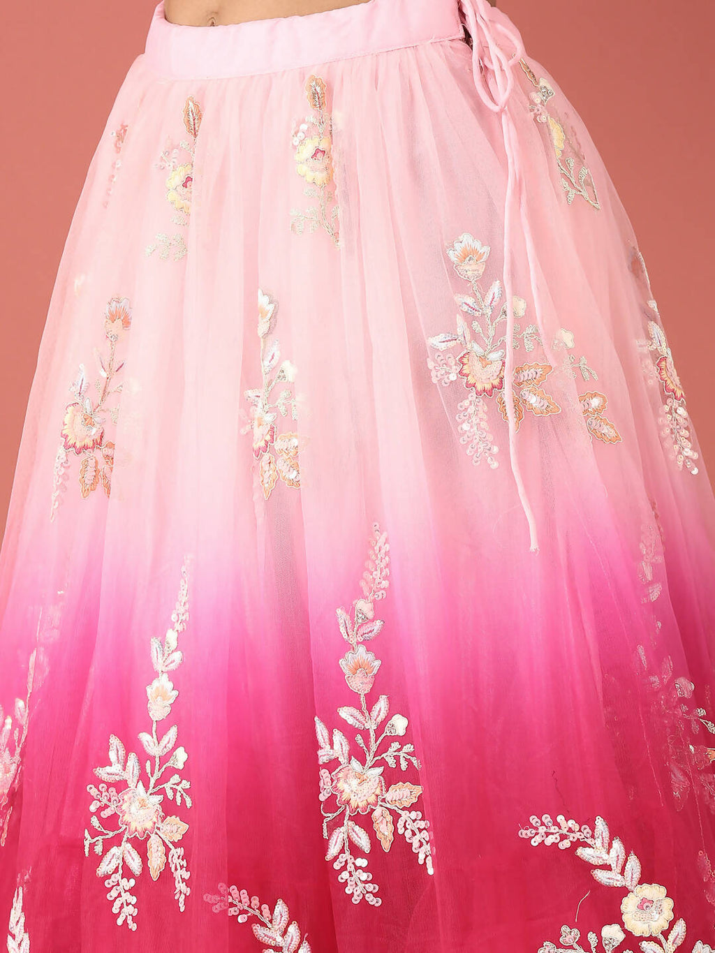 House of Panchhi Rose Tone Shadding Net Sequinse Work Lehenga & Blouse, Dupatta | Grocsy