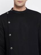 Even Apparels Black Pure Cotton Men's Sherwani Kurta With Asymetrical Cut | Grocsy